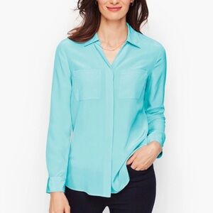 Talbots Washable silk hidden button blouse. Size L luxury business office wear